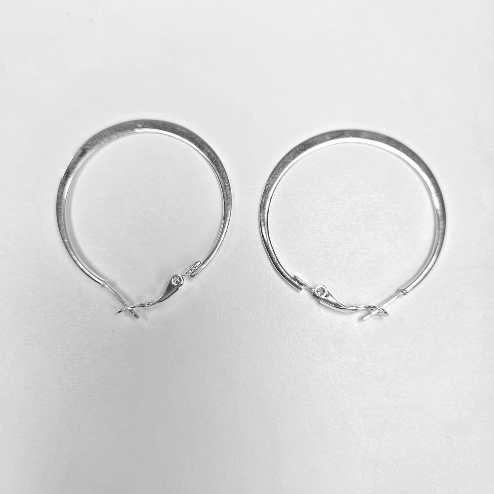 Sterling Silver 925 1.5" Hoop Earrings Tapered Flat Front‎ Hinged Snap Bar 5.16g
